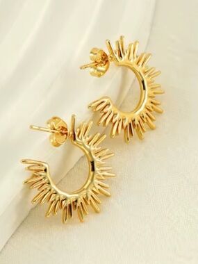18K Gold Sunburst Hoop Earrings
Tarnish Resistant Stainless Steel